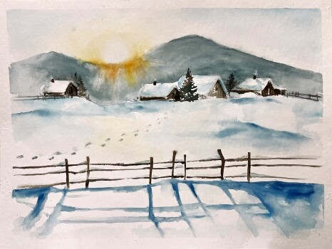 AKVAREL_Podezelje Zimska idila
